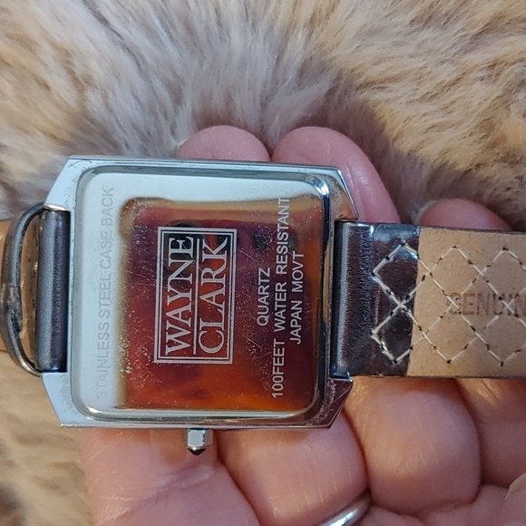 Vintage Wayne Clark Quartz Square Face Watch with Crystals and Leather Strap - Picture 7 of 13